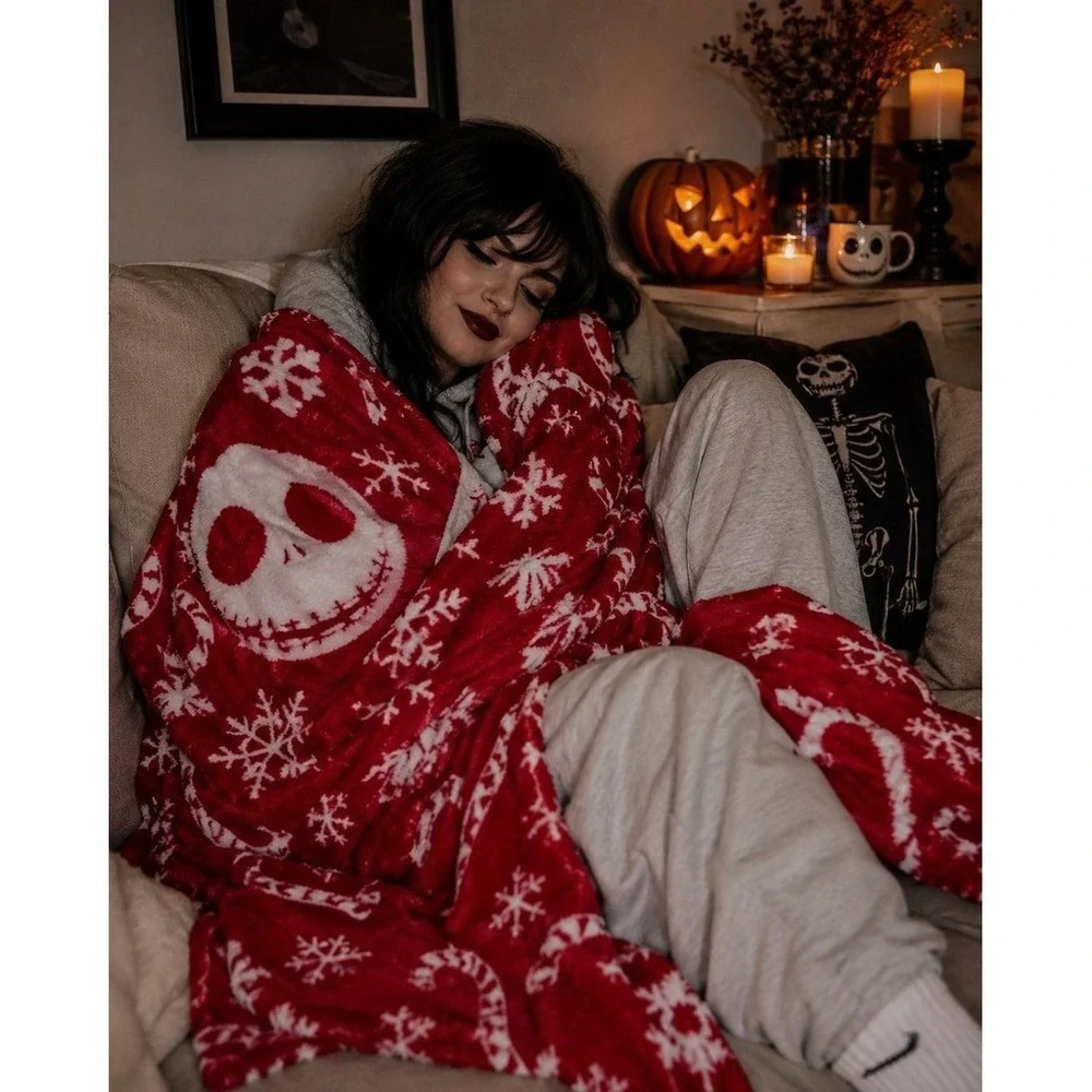 Disney Nightmare Before Christmas Throw Blanket Skellington Red 50x60 Halloween